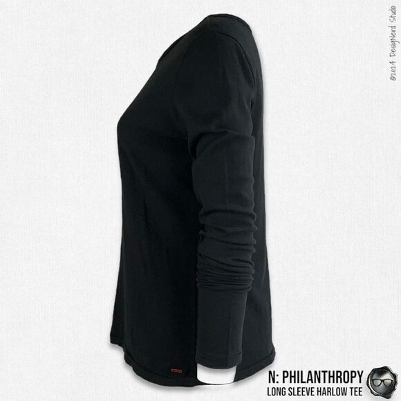 N:PHILANTHROPY LONG SLEEVE HARLOW BFF TEE SHIRT IN BLACK CAT CUT OUT NECK BAND - Picture 3 of 12